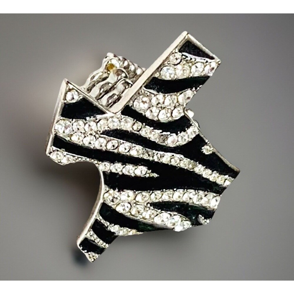 Rhinestone Texas Map Ring Sz 8+ Black Enamel Clear Pave Silver Tone Adjustable